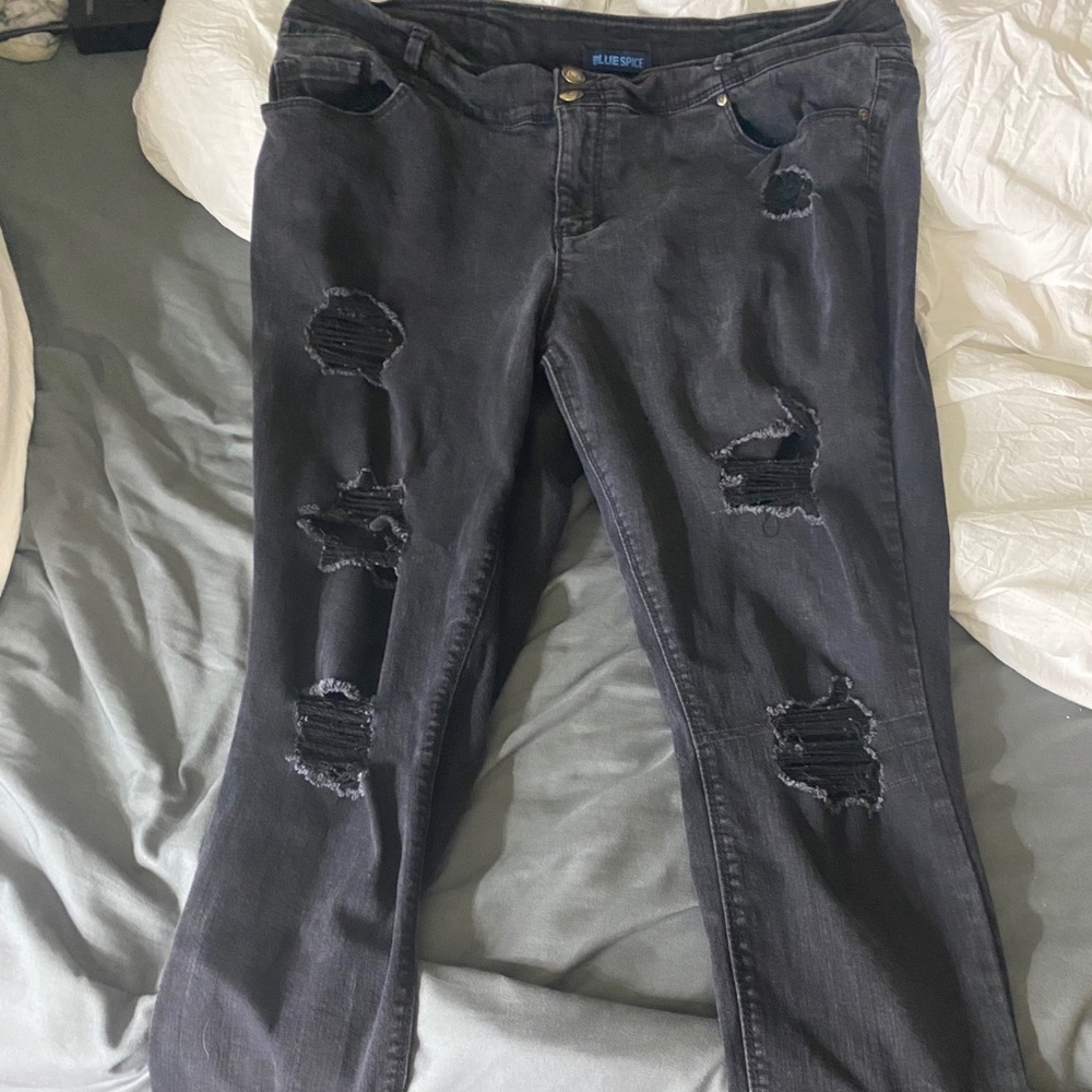 High waisted black ripped jeans